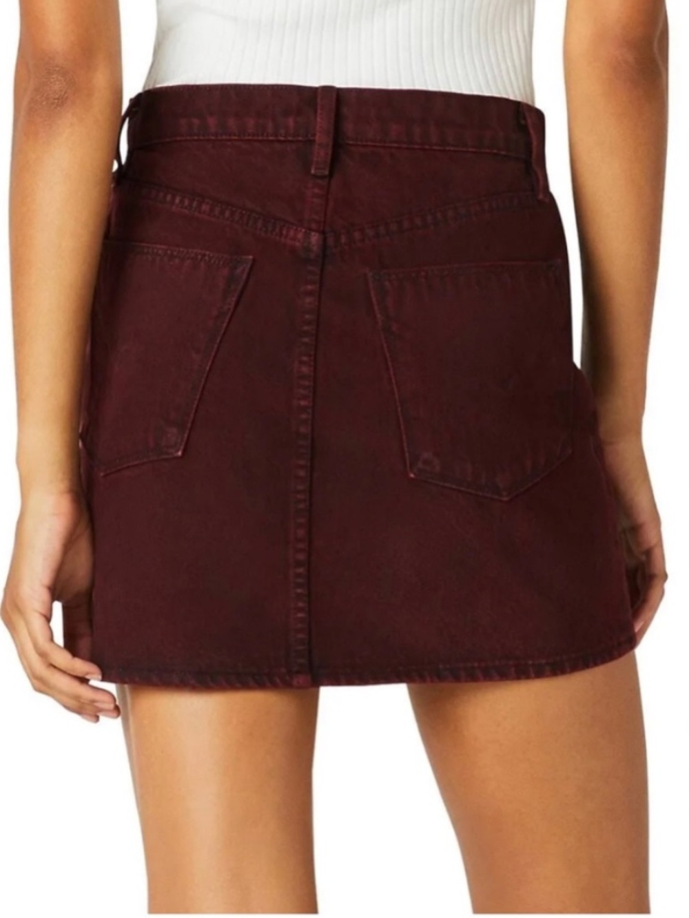 Hudson Viper Mini Denim Skirt - Burgundy Red Size 24 - Picture 3 of 11